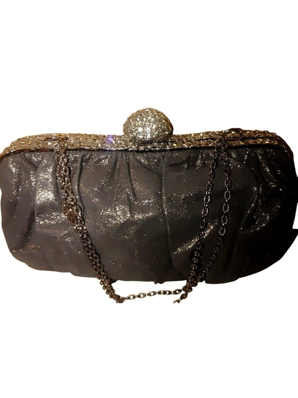 Clara Kasavina Clutch Purse Crystal Rhinestone Black Chain Strap Sparkly Fabric
